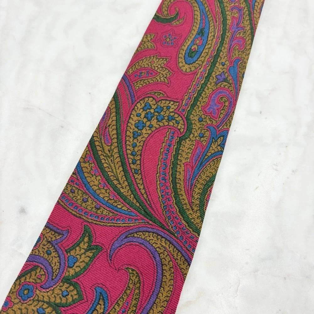 Polo Ralph Lauren Tie Necktie Wool Red‎ Paisley Handmade Italy 3.5x59